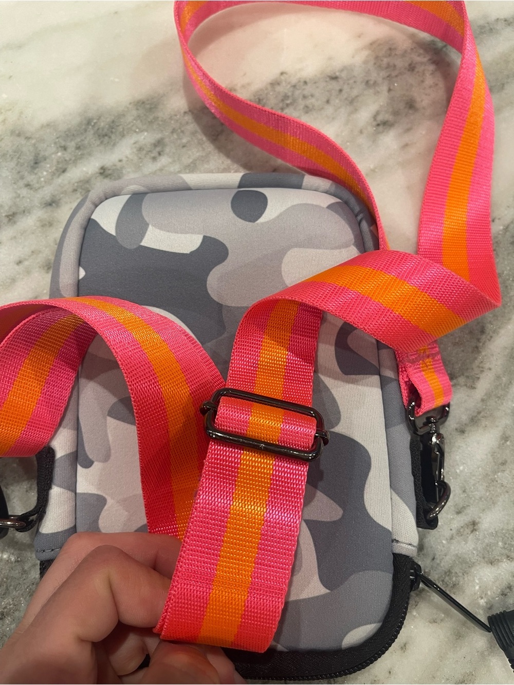 Haute Shore Gray Camo Crossbody Pouch with Pink Accent - Picture 9 of 10